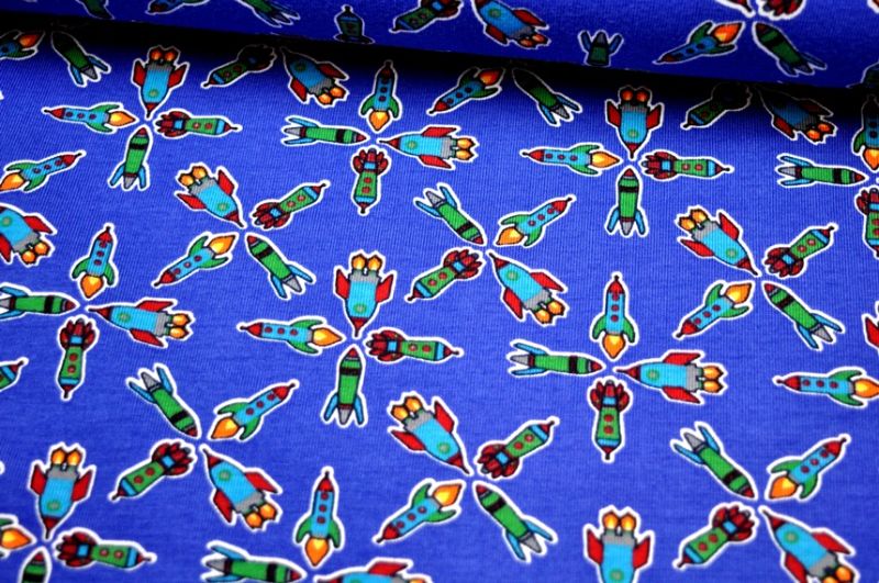 Jersey Megan Blue Fabrics Raketen royalblau