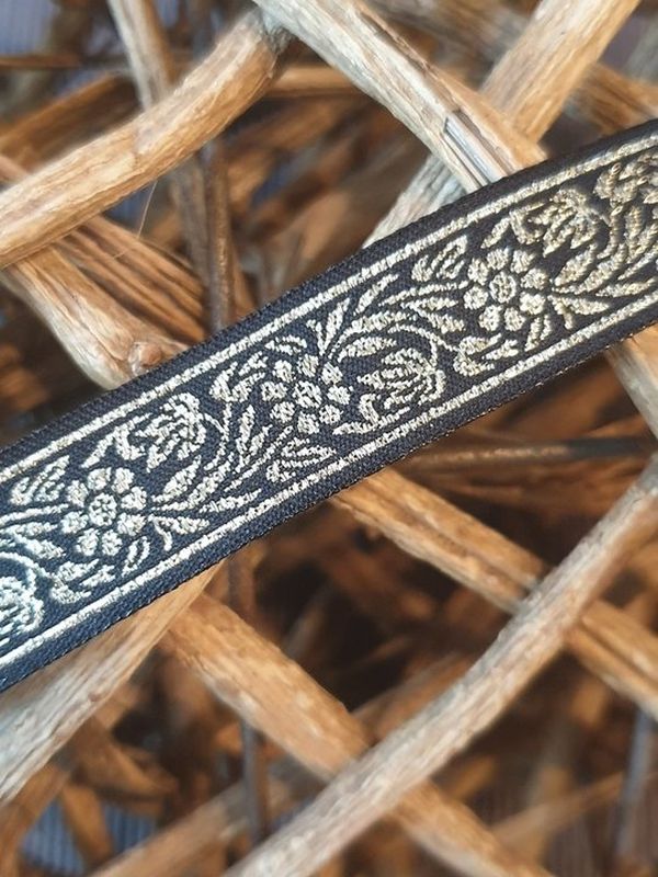 Jaquardborte Blumen schwarz/gold 15mm