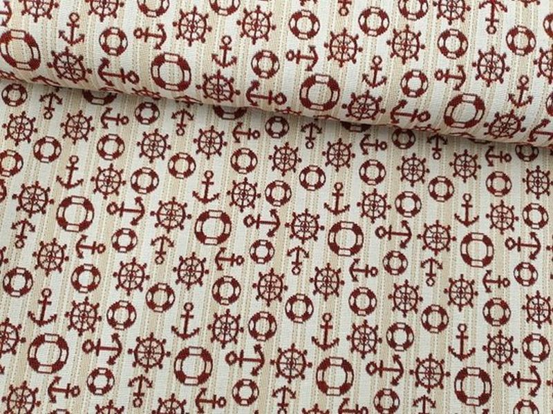 Dekostoff/Polsterstoff Anker/Rettungsring rot