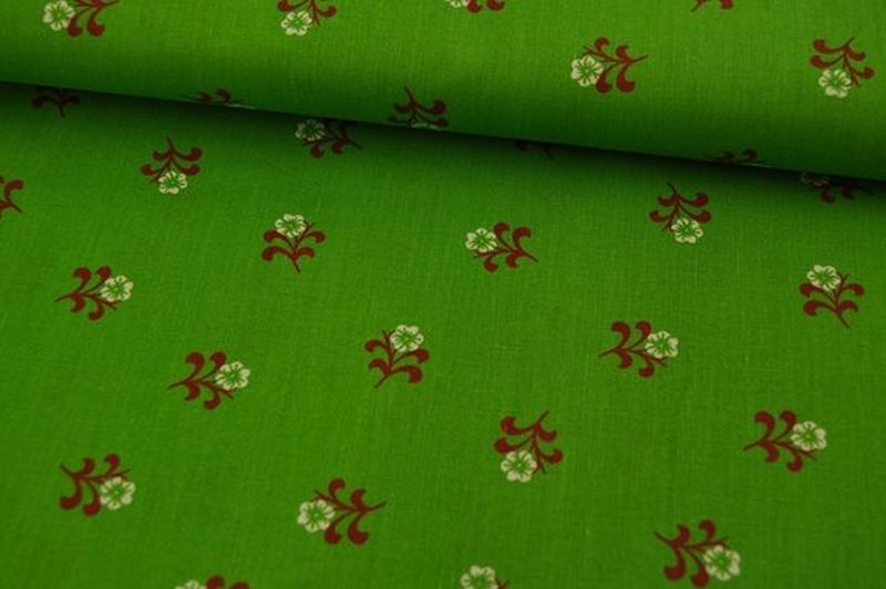 Baumwolle Popeline Single Blumen grün/rot/weiß