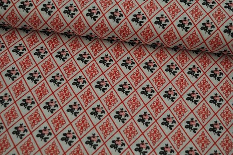 Baumwolle Popeline Rosen/Raute rot
