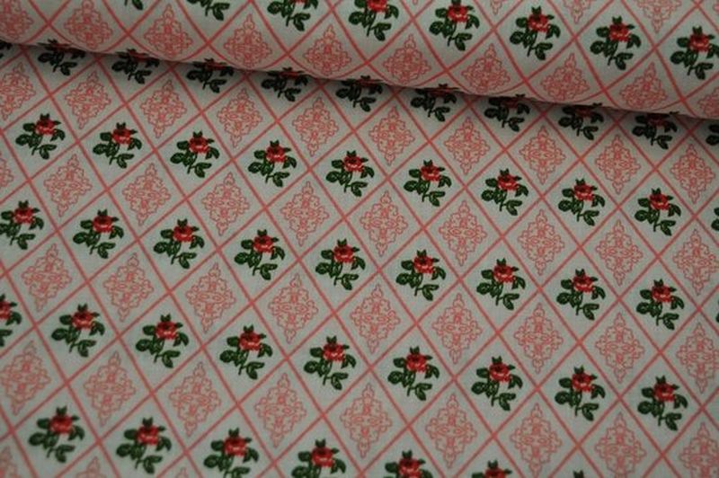 Baumwolle Popeline Rosen/Raute rosa