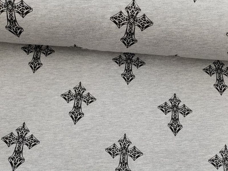 Wintersweat Kreuz hellgrau melliert