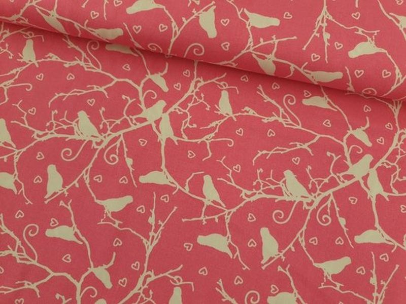 Viskose Blusenstoff Vögel pink