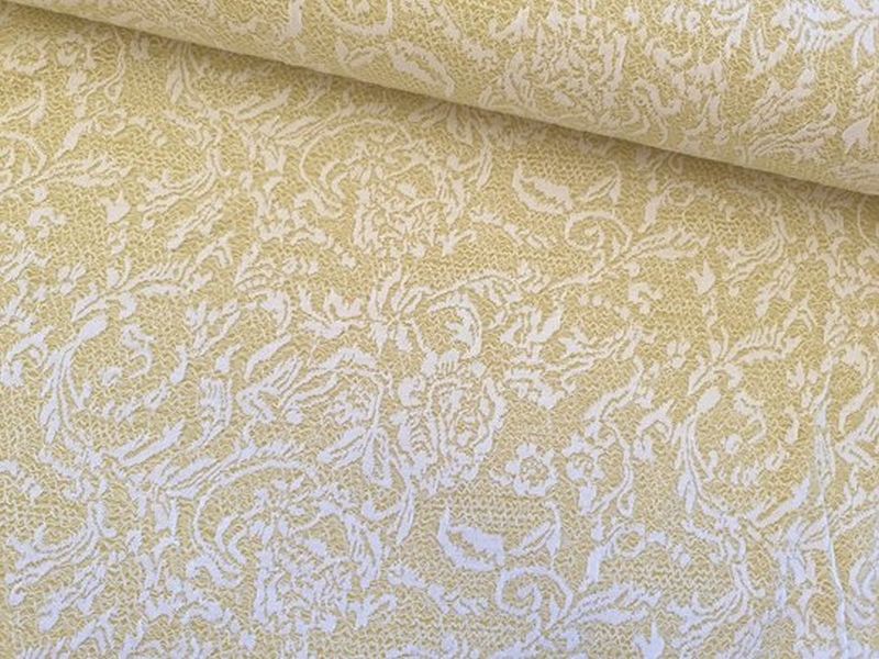 Spitzenstoff elastisch Blumen senf/weiß