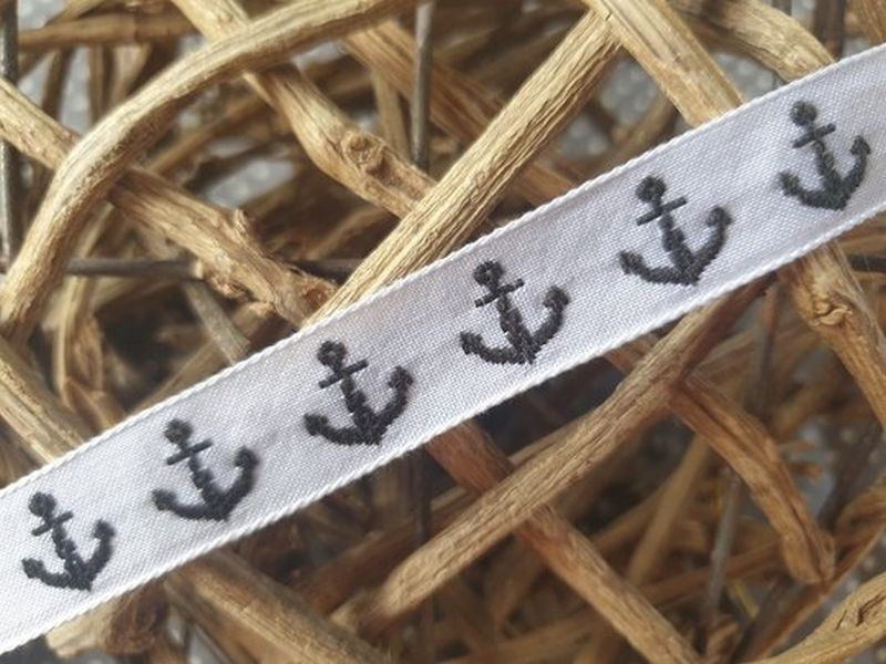 Baumwollband Anker weiß/schwarz