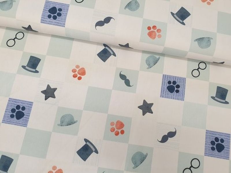 Canvas Karo Brille, Moustache,Pfote Hellmint