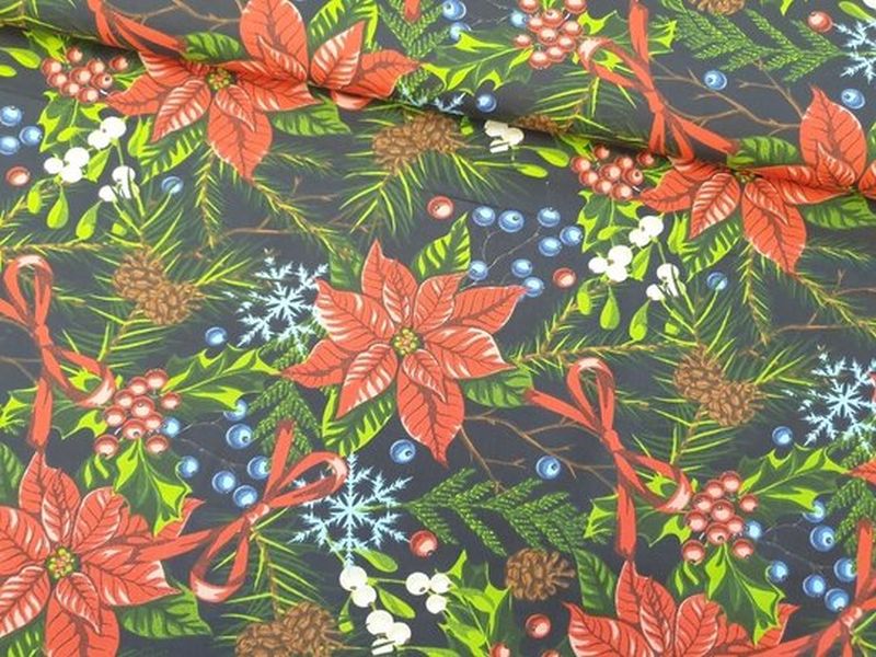 Baumwolle Weihnachten Mispel Schwarz