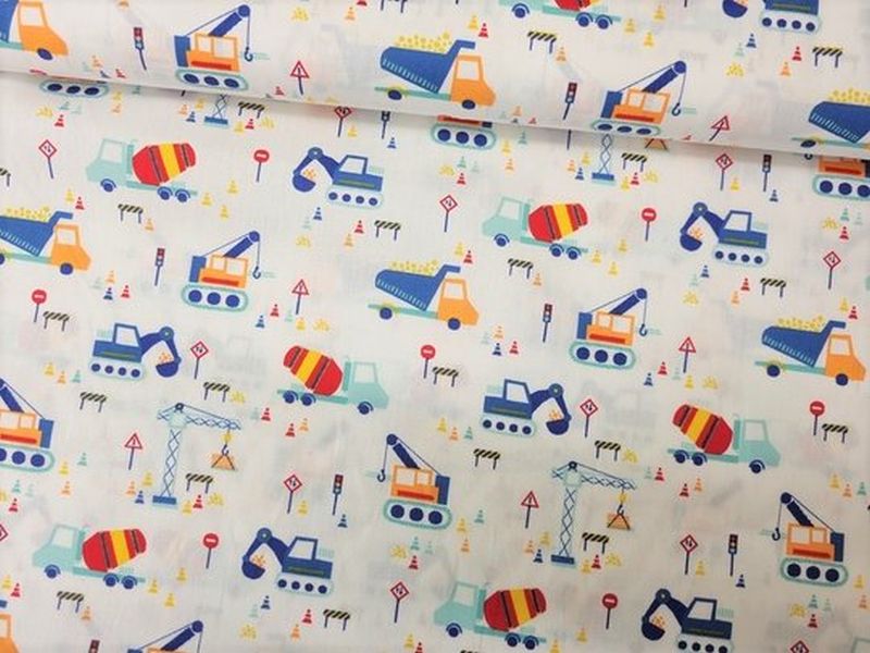 Baumwolle Constructio Vehicles Weiß