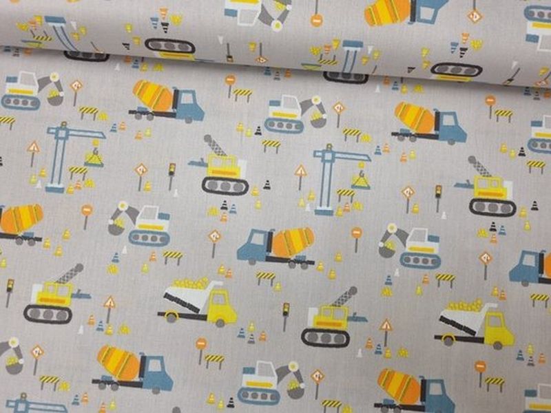 Baumwolle Constructio Vehicles hell grau