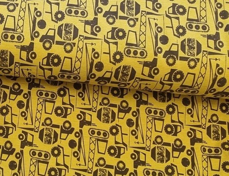 French Terry Construction Vehicals Gelb