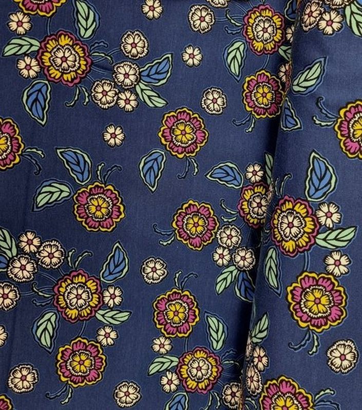 French Terry Blumen dunkelblau