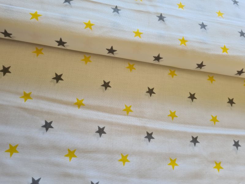 Baumwolle Leinenoptik Sterne Weiß/Gelb/Grau 