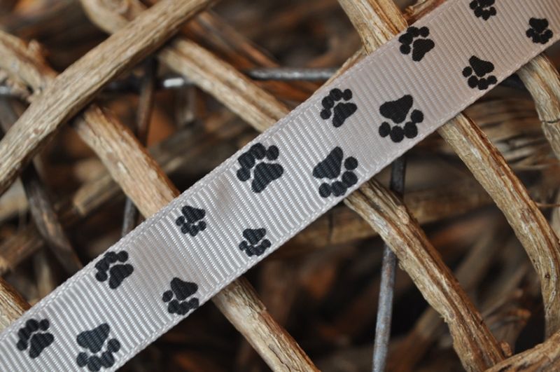 Ripsband Pfoten 15mm beige