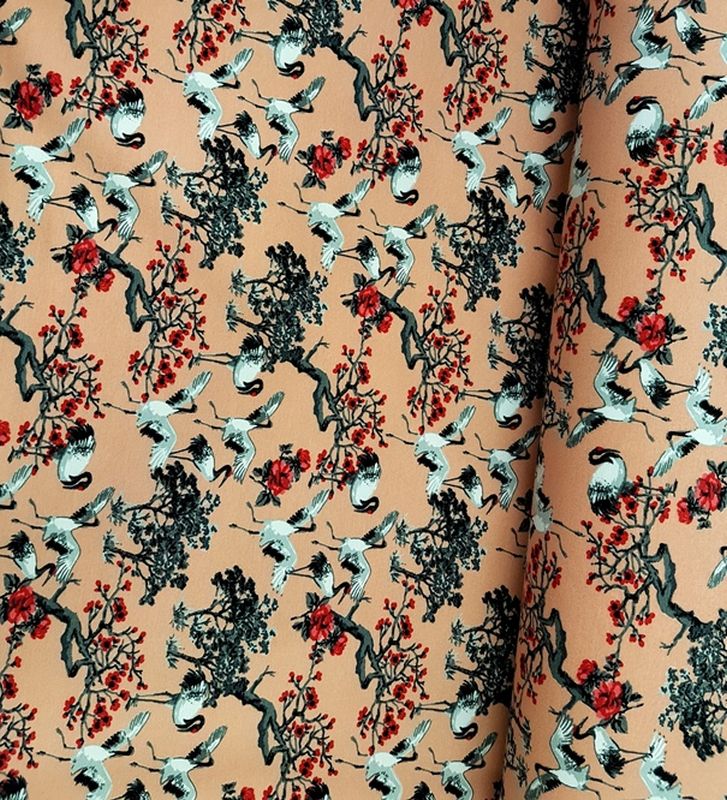 Jersey Megan Blue Kraniche und Bäume salmon