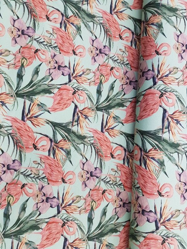 Jersey Megan Blue Flamingos pastell green