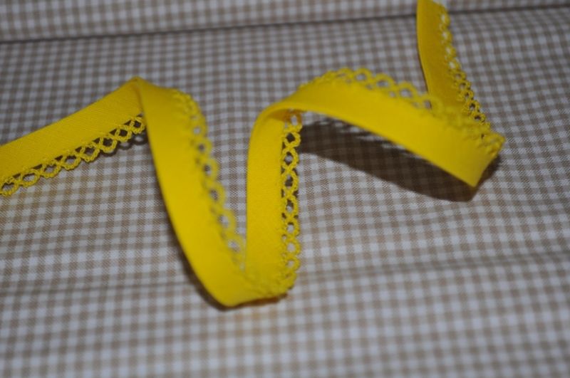 Schrägband uni mit Häkelborte Knall gelb