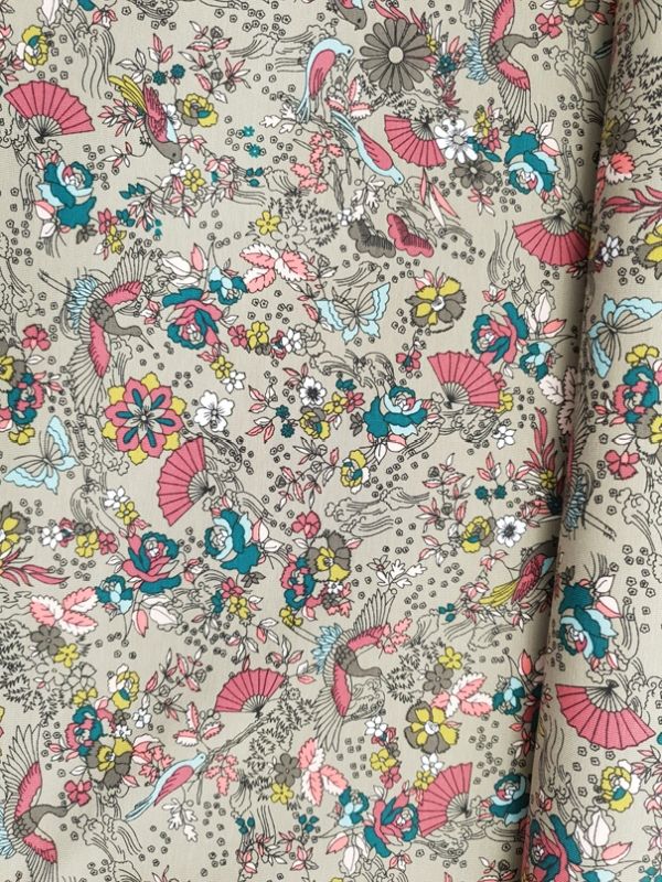 Jersey Japanese Scenery Blumen taupe