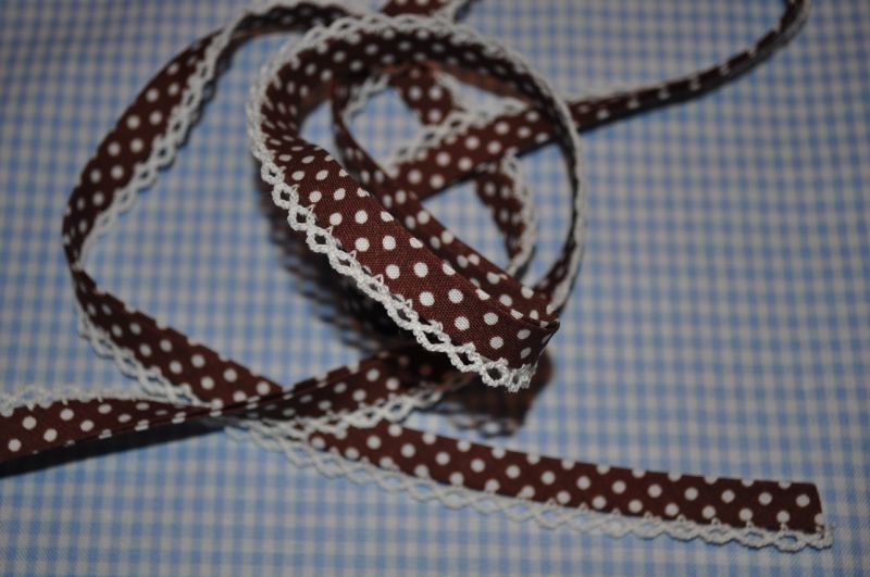 Schrägband Punkte mit Häkelborte dunkelbraun