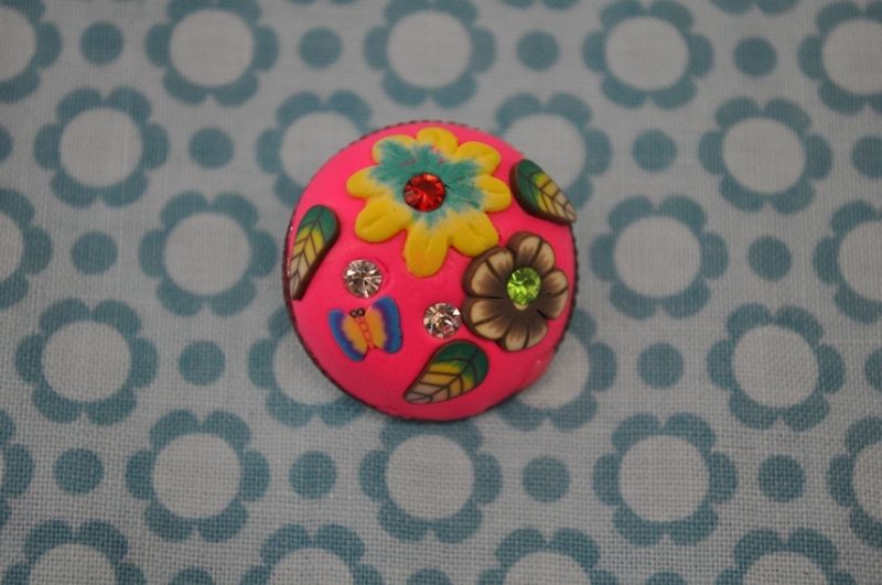 Knopf Blume Metall 3d pink straß