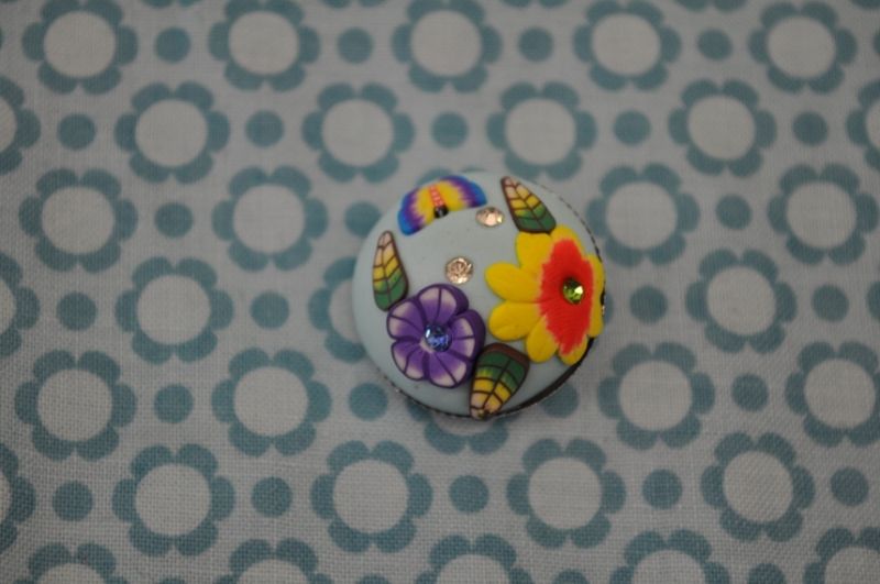 Knopf Blume Metall 3d hellblau straß