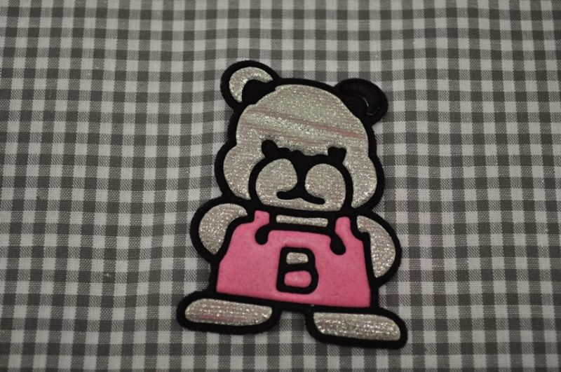 applikation bügelbild glitzer bär rosa