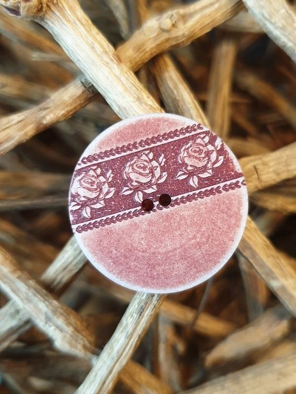 Knopf 23mm Polyester Rosen Shabby dunkelrot