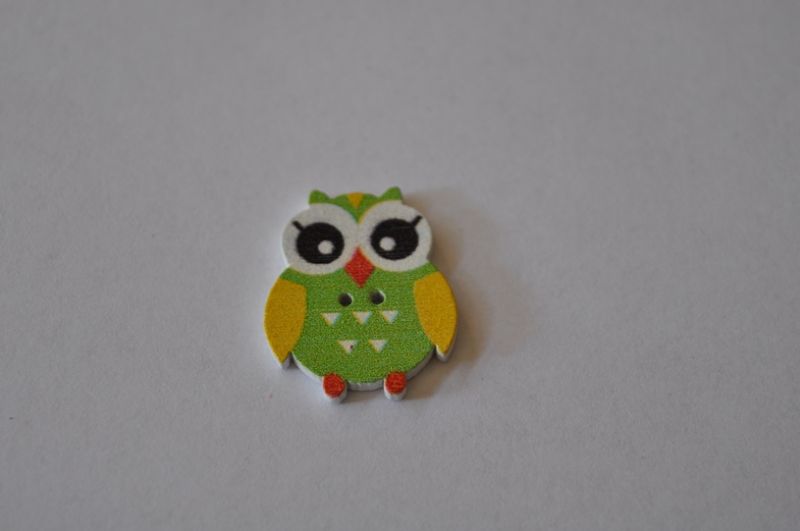 Knopf Eule Holz grün/gelb