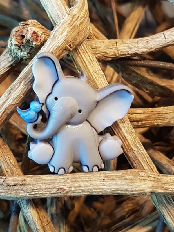Polyester Knopf Öse Elefant mit Vogel