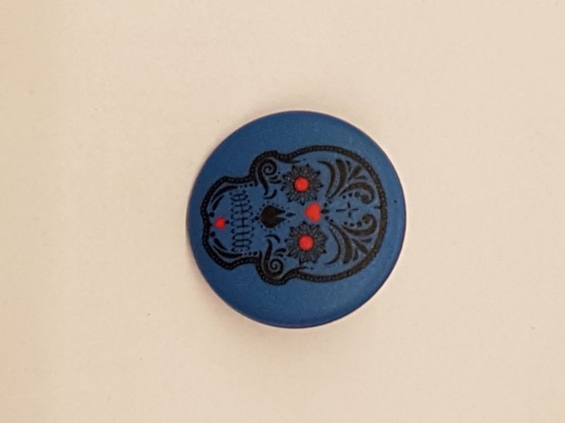 Knopf 20mm Öse Polyester Totenkopf bunt/blau