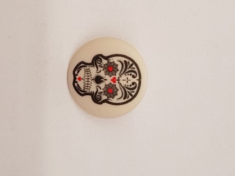 Knopf 20mm Öse Polyester Totenkopf bunt/ecru