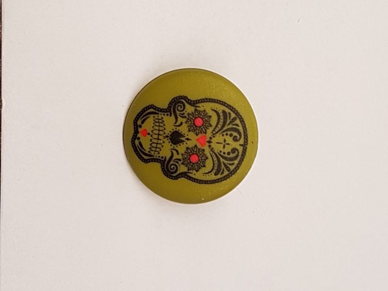 Knopf 20mm Öse Polyester Totenkopf bunt/grün