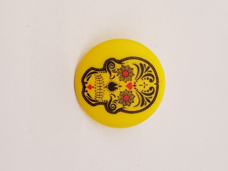 Polyester Knopf Totenkopf mit Öse bunt/gelb