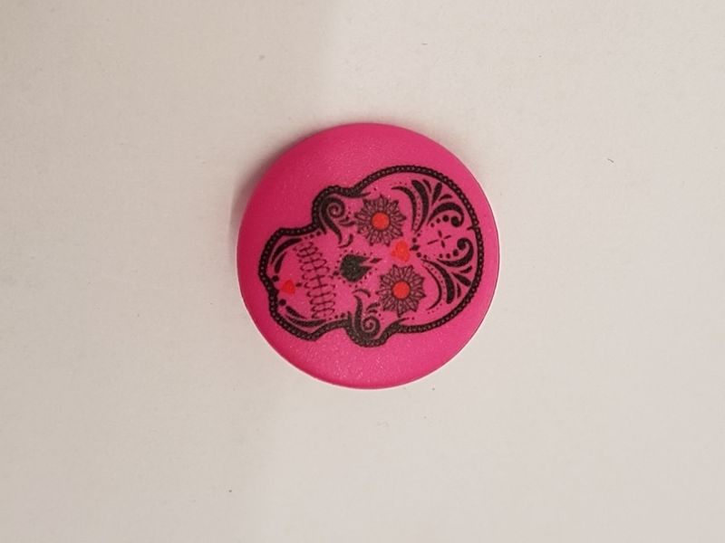 Knopf 20mm Öse Polyester Totenkopf bunt/pink