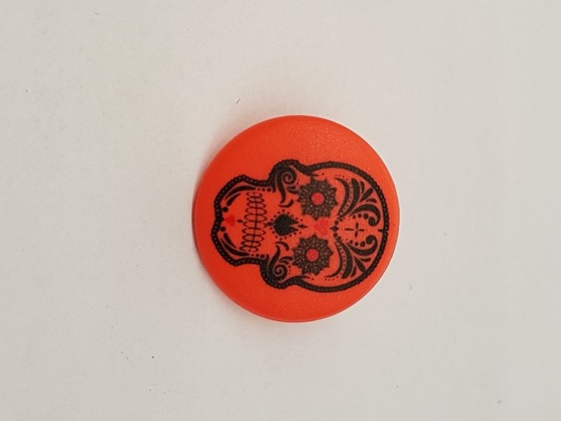 Knopf 20mm Öse Polyester Totenkopf bunt/orange