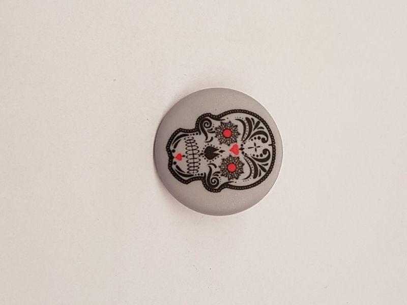 Knopf 20mm Öse Polyester Totenkopf bunt/grau