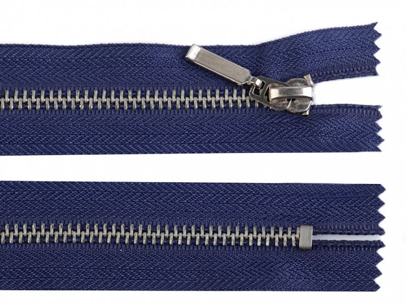 Reißverschluss 14 cm Metall Silber 6mm Dunkelblau