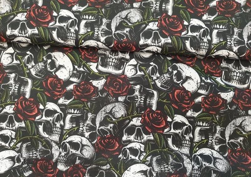 Baumwolle Skulls with Roses by Poppy Schwarz 5