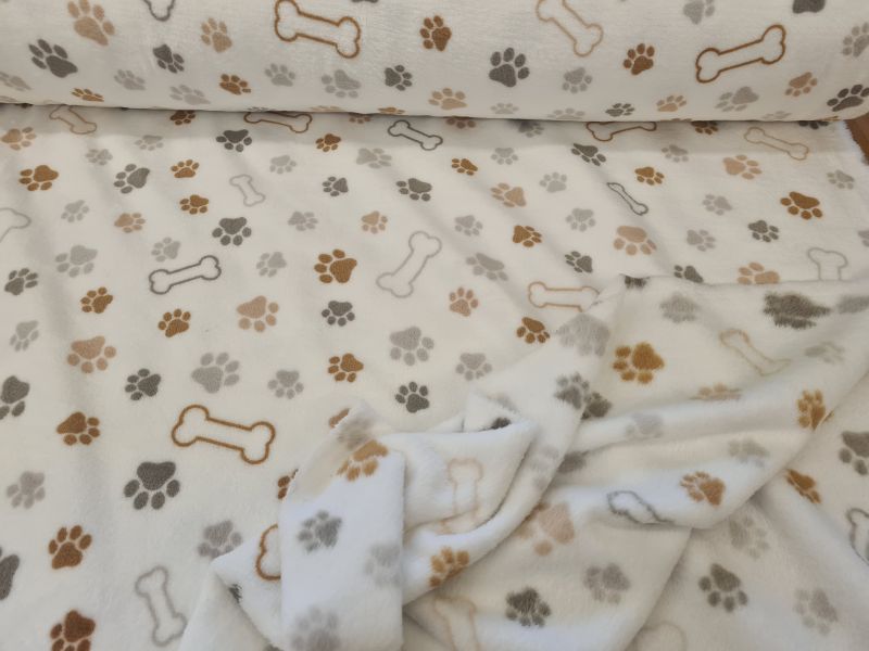 Mikrofleece Tatzen und Knochen Ecru