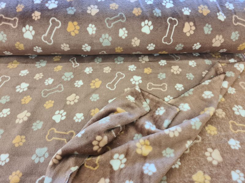 Mikrofleece Tatzen und Knochen Braun