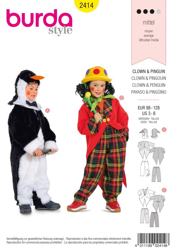 Schnittmuster Clown + Pinguin Burda 2414