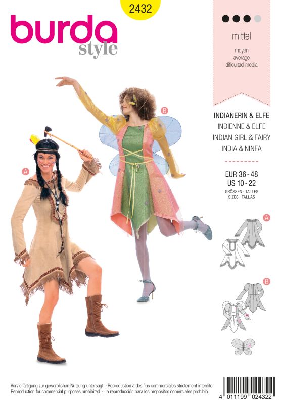 Schnittmuster Indianerin, Elfe Burda 2432