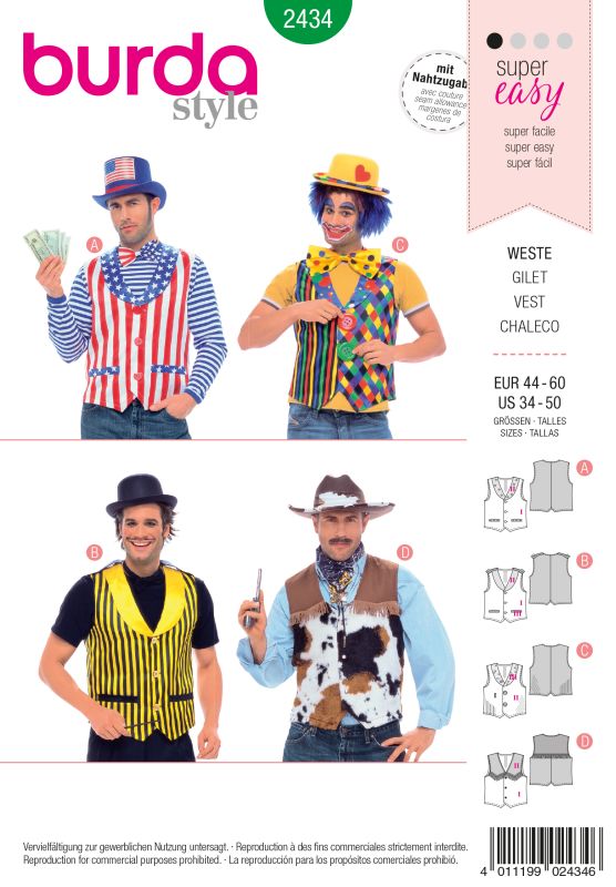 Schnittmuster Weste Burda 2434
