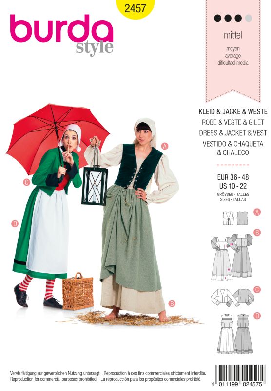Schnittmuster Kleid, Jacke, Weste Burda 2457