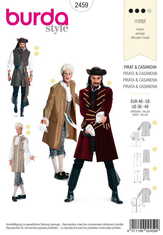 Schnittmuster Pirat, Casanova Burda 2459