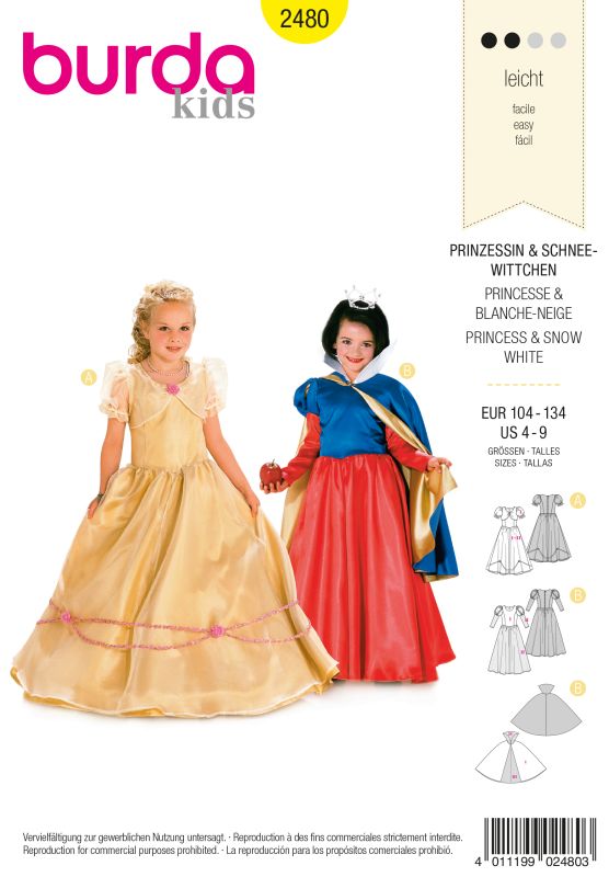 Schnittmuster Prinzessin, Schneewittchen Burda 2480