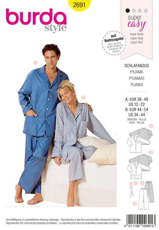 Schnittmuster Schlafanzug Burda 2691