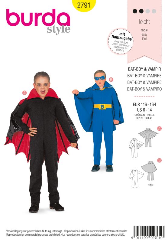 Schnittmuster Vampir & Bat-Boy Burda 2791