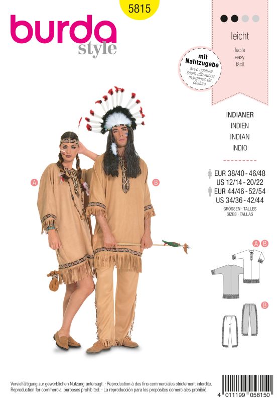 Schnittmuster Indianer und Indianerin Burda 5815