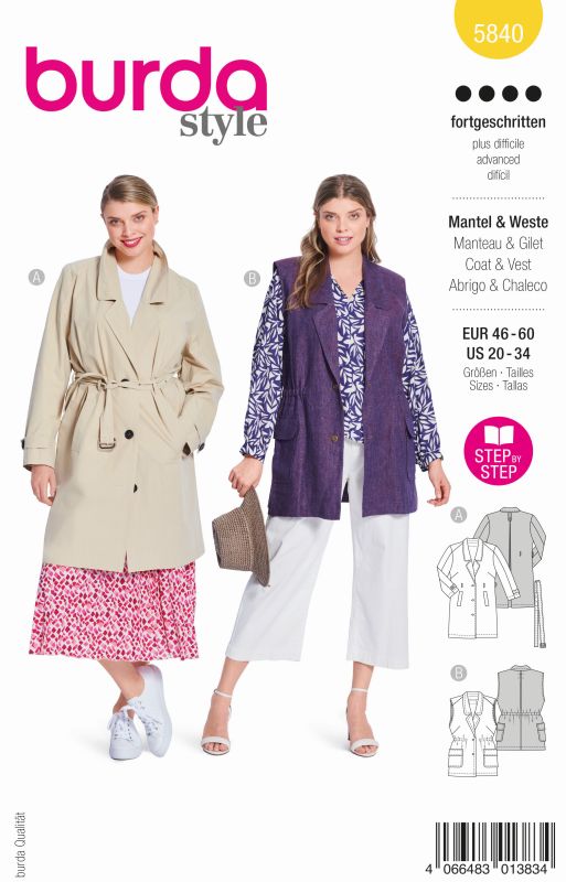 Schnittmuster Mantel & Weste Burda 5840